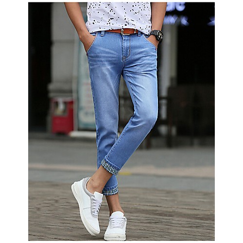 Men's Solid Casual Jeans,Cotton Blue Men's Solid Casual Jeans,Cotton Blue