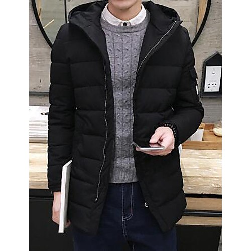 Men's Long Padded Coat,Simple Casual/Daily Solid-Polyester Cotton Long Sleeve Black Men's Long Padded Coat,Simple Casual/Daily Solid-Polyester Cotton Long Sleeve Black