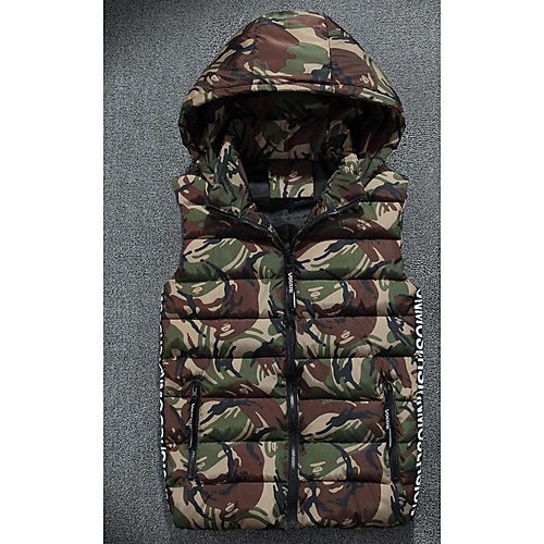 Men's Regular Padded Coat,Simple Casual/Daily Camouflage-Polyester Cotton Sleeveless Hooded Red / Gray / Green Men's Regular Padded Coat,Simple Casual/Daily Camouflage-Polyester Cotton Sleeveless Hooded Red / Gray / Green