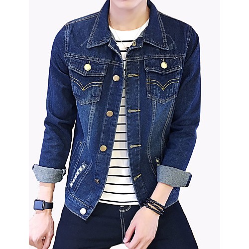 Men's Fashion Solid Broken Hole Slim Fit Casual Long Sleeve Denim Jacket,Cotton/Print/Casual/Plus Size Men's Fashion Solid Broken Hole Slim Fit Casual Long Sleeve Denim Jacket,Cotton/Print/Casual/Plus Size
